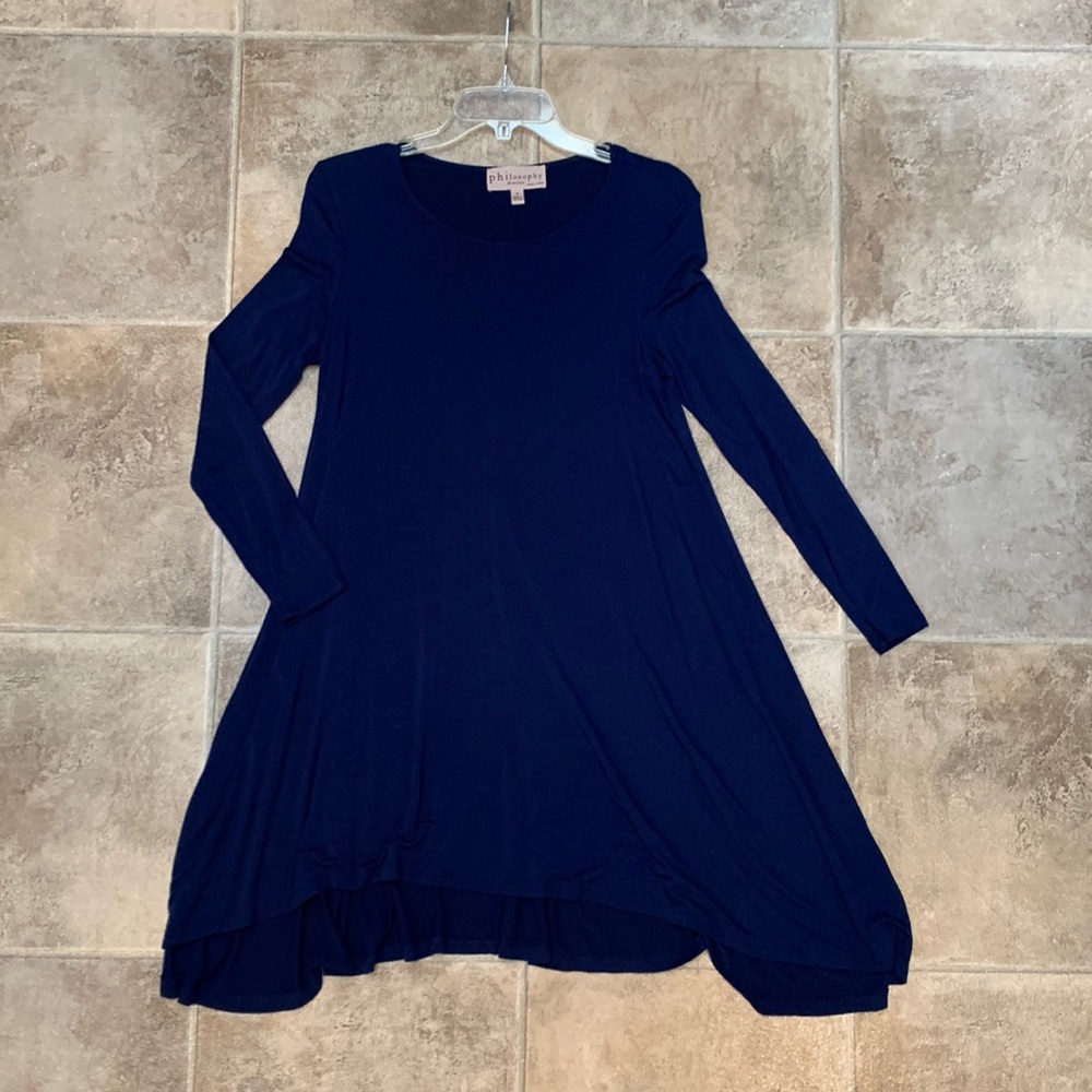 Philosophy long-sleeve asymmetrical navy blue tunic dress. Womens small